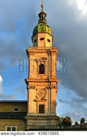 The Famous Salzburg Cathedral (salzburger Dom) At Domplatz In Salzburg, Austria.
