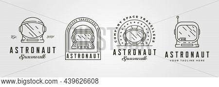 Set Of Astronaut Helmet Line Art Logo Vintage Symbol Illustration Design
