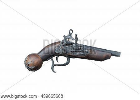 Side View Di Cut Anceint Gun On White Background,decoration,copy Space