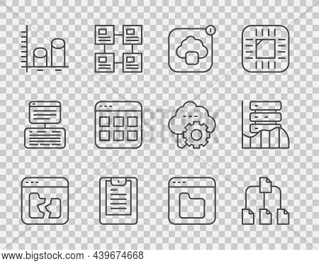 Set Line Broken File, Folder Tree, Cloud Technology Data Transfer, Server, Data Report, Analysis, Br