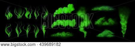 Realistic Stinky Smell Cloud, Green Magic Smoke. Fart Trail, Toxic Steam Or Odor. Disgusting Gas And