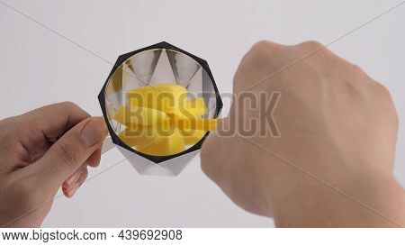 Clean And Wash Dish Concept. Man Hand Washing Drink Glass On White Background.