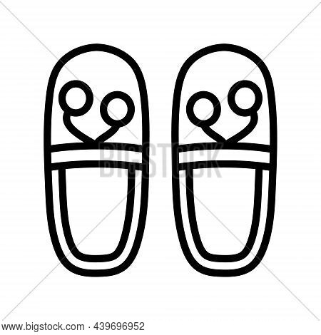 Home Shoes Flat Line Icon. Comfortable House Slipper. Mens And Womens Footwear, Children Slippers In