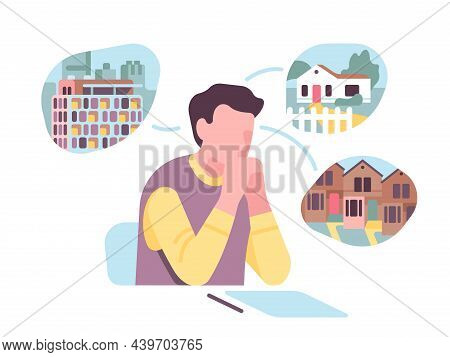Think And Choose. Man Dreamer Sitting At Table. Property Type. Variety Options. Character Thinking R