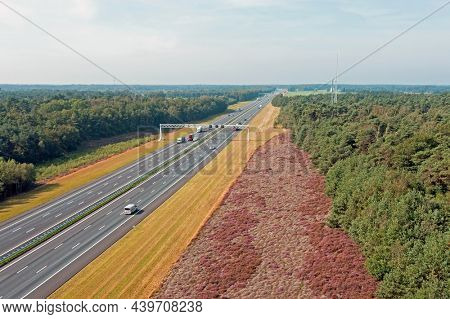 Traffic on the highway A1 on the Veluwe in the Netherlands