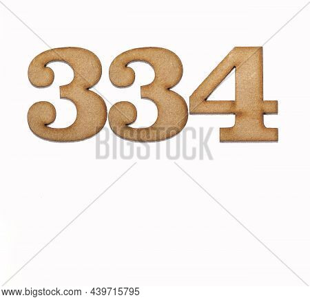 Number 334 In Wood, Isolated On White Background