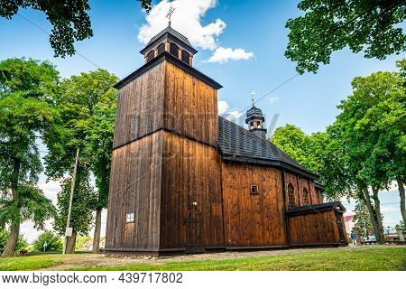 Lubowo, Poland - August 09, 2021. Old Wooden St. Mikolaj Church - Kosciol Pw. Sw. Mikolaja
