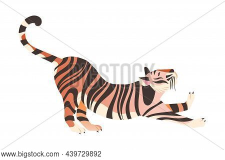 Amur, Siberian Tiger. Side View Of Gracefull Big Wild Cat Vector Illustration