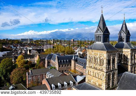 View Over Maastricht City Center With The Steeples Of Saint Servatius Basilica