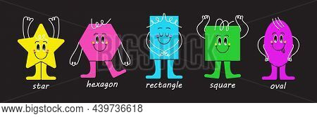 Geometric Figures With Funny Face, Cute Creations With Emotions. Different Shapes Set Vector For Chi