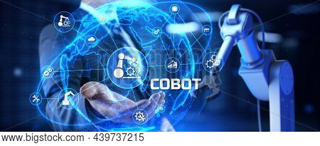 Cobot Collaborative Robot Arm 3d Render. Industrial Automation Technology Concept