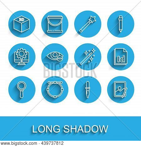 Set Line Magnifying Glass, Circle With Bezier Curve, Isometric Cube, Pipette, Graphic Tablet, Red Ey