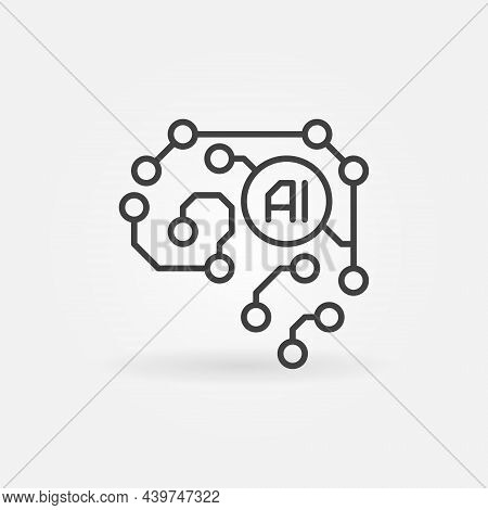 Artificial Intelligence Brain Outline Icon. Cyberbrain Vector Symbol