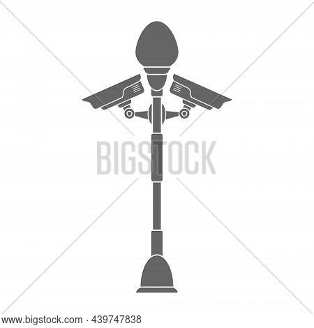 Street Lamp With A Surveillance Camera. Filled Silhouette. Flat Style.