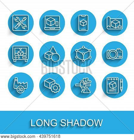 Set Line Printing House Industry, Isometric Cube, 3d Printer Setting, Warning, Sketch On Paper, Basi