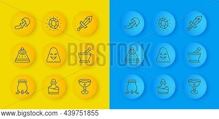 Set Line Witch Cauldron, Masons, Ghost, Medieval Goblet, Mortar And Pestle, Psilocybin Mushroom, Swo