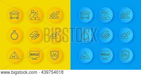 Set Line Gold Mine, Ring, Exchange Money, Bars With Shield, Growth Arrow Gold, Mine Cart, And Bag Of