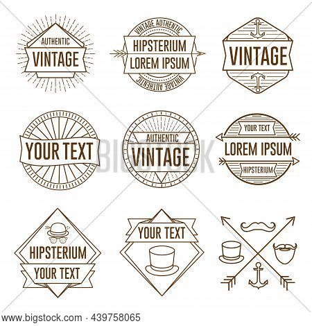 Set Of Linear Retro Vintage Badges, Frames And Labels