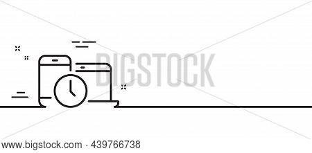 Time Management Line Icon. Clock Sign. Mobile Devices Symbol. Minimal Line Illustration Background. 