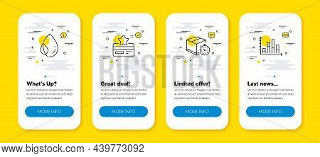 Vector Set Of Loyalty Card, Leaf Dew And Delivery Timer Line Icons Set. Ui Phone App Screens With Li