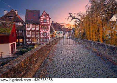 Ulm, Germany. Cityscape Image Of Old Town Street Of Ulm, Germany With Traditional Bavarian Architect