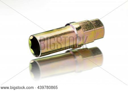 Yellow Wrench Adapter Metal Heptahedron, For Wheel Heptahedral Nuts, Car Tool Wrench Head Isolate On