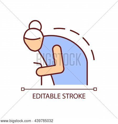 Kyphosis Rgb Color Icon. Roundback. Spine Curvature. Abnormal Back Curve. Elderly Person With Back P