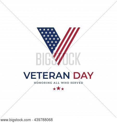 Letter V Logo Formed Usa Flag And Rank Of Soldiers As A Symbol Of Veterans