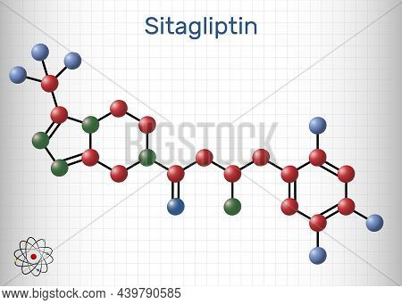Sitagliptin Anti-diabetic Medication Drug Molecule. It Is Trifluorobenzene  And Triazolopyrazine Wit