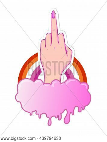 Lesbian Community Poster Design. Striped Fist Rased Up. Gay Pride. Lgbtq Concept. Isolated Vector Co