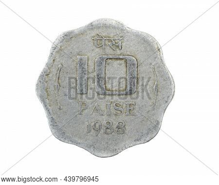 India Ten Paise Coin On White Isolated Background