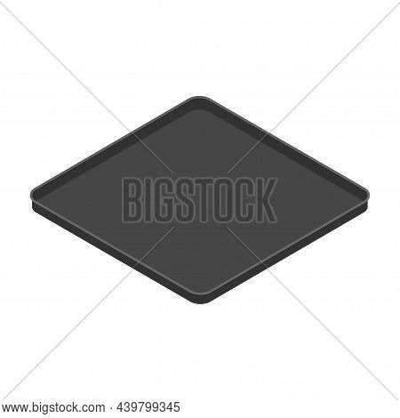 Baking Plate, Empty Black Oven Tray. Bakery Tray Isolated On White Background. Isometric Icon. Vecto