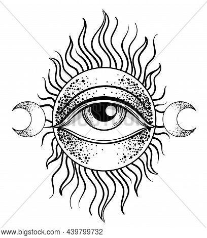 Blackwork Tattoo Flash. Eye Of Providence. Masonic Symbol. All Seeing Eye Inside Triangle Pyramid. I