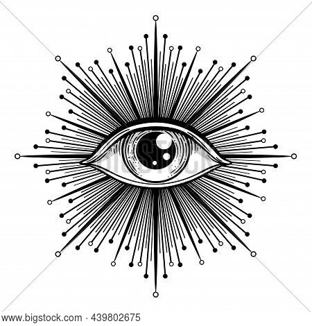Blackwork Tattoo Flash. Eye Of Providence. Masonic Symbol. All Seeing Eye Inside Triangle Pyramid. I