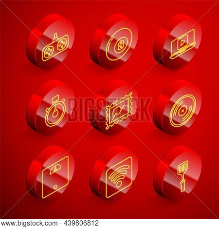 Set Line Gamepad, Billiard Pool Snooker Ball, Online Play Video, Stopwatch, Postal Stamp, Vinyl Disk