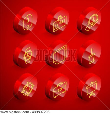 Set Line Computer Mouse, Identification Badge, Clock, Wrist Watch, Post Note Stickers, Push Pin, Hea