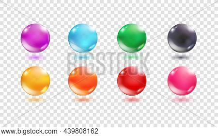 Colorful Glass Orbs. 3d Sphere Realistic Transparent Crystal Ball, Circle Glossy Bubble, Translucent