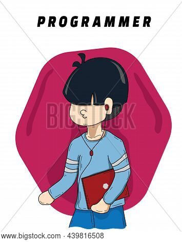 The Illustration Vector Of The Programmer Is Walking With A Laptop
