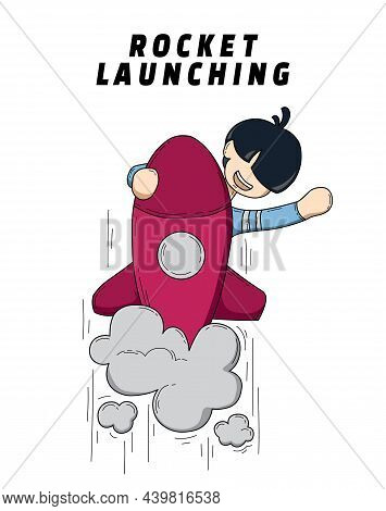 An Illustration Of Rocket Launching. Usually, This Vector Is Used For The Icon Of The Launch Of The 