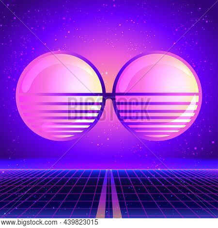 Round Sun Glasses. Vector Illustration Over Retro Vintage 80s Or 90s Geometric Style Abstract. Psych