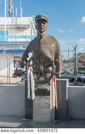 Gdynia, Poland - August 1, 2021: Bust Sculpture Of Polish Brigadier-general Mariusz Zaruski.