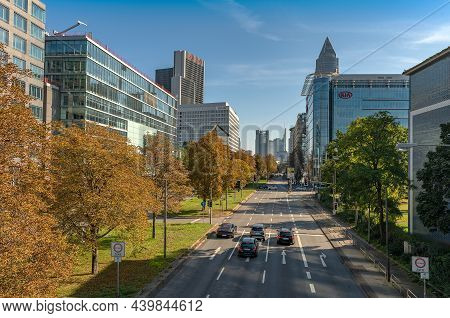 Frankfurt Am Main, Germany-october 10, 2021: City Traffic On Theodor Heuss Allee In Frankfurt
