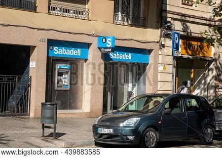 Barcelona, Spain - 5 November 2021: Sabadell Office With Sign, Illustrative Editorial.