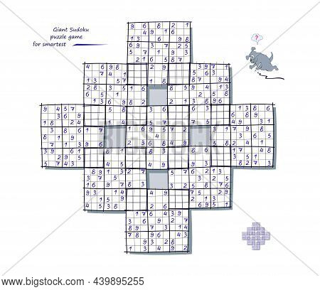Logic Game For Smartest. Giant Sudoku. Big Size Puzzle With 9 Squares, Difficult Level. Printable Pa