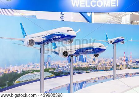 Boeing 787, 777 X, 737 Max Airliner Model Dreamliner At The Stand Of The Company Corporation. Russia