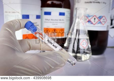 Nitric Acid In Test Tube Used In Laboratory And Industry