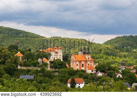 Castle and church in Valec, Western Bohemia, Czech Republic