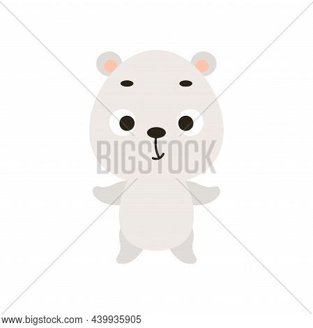 Cute Little Polar Bear On White Background. Cartoon Animal Character For Kids Cards, Baby Shower, In