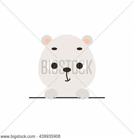 Cute Little Polar Bear On White Background. Cartoon Animal Character For Kids Cards, Baby Shower, In