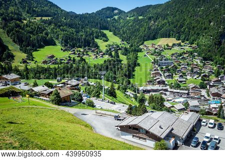 Gondola Above The Village Of La Clusaz In Summer, France
